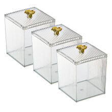 Gukasxi Acrylic Cotton Pad Holder 3pcs Clear Cotton Swab Storage Box with Lid Cotton Ball Container Bathroom Jars for Living Room Bedroom Study Room