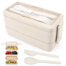 Yirochan 3 Layer Lunch Box Bento Box for Adults, 4-in-1 Meal Prep Container with Fork & Spoon