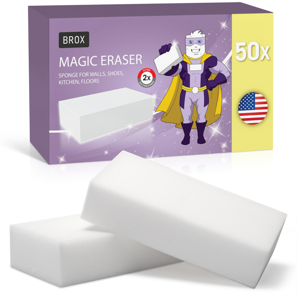 Brox Magic Eraser Â 50X Cleaning Sponge | Eraser Sponge For Walls, Shoes, And Floors | Durable Magic Sponge For Stubborn Stains White 5051227001795