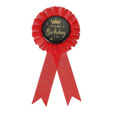 PATIKIL 6" x 3" Birthday Ribbon Pin, It's My Birthday Pin Fabric Tinplate Badge Brooch for Party Decoration Celebration Accessory, Black/Dark Red