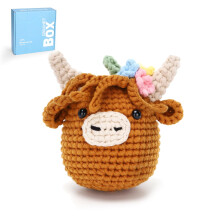 CROCHET BOX Complete Crochet Kit for Beginners - Highland Cow Crochet Kit, Flower Style, Include Video Tutorial, Instruction, Soft Yarn, Birthday Gif