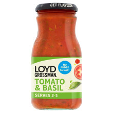 Loyd Grossman No Added Sugar Italian Tomato & Basil Sauce – Classic Italian Flavour, Vegetarian-Friendly, 350 g Jar (Pack of 1)