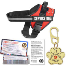 Service Dog Vest, ID Tag and 50 ADA Information Cards, Service Dog Harness in Sizes XS to XXL, Heavy Duty Metal Tag, Animal Information Cards