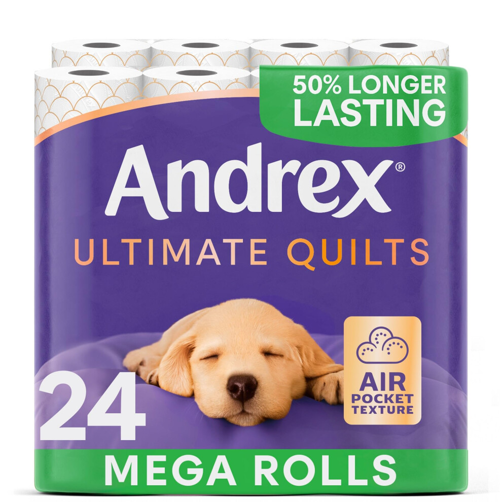 Andrex Ultimate Quilts Toilet Roll - 24 Mega Toilet Rolls (=36 Standard Toilet Rolls), 3-Ply, Bulk Buy, Soft, Thick Sheets, Fsc Certified