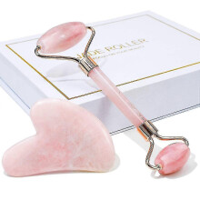 Jade Roller & Gua Sha, Face Roller, Facial Beauty Roller Skin Care Tools, Baimei Rose Quartz Massager for Face, Eyes, Neck, Body Muscle Relaxing And R