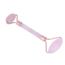 Natural Double Head Rose Quartz Jade Slimming Face Beauty Massage Roller (Rose Gold)