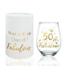 DEARLIVES 50th Birthday Wine Glasses, Gold 50th Anniversary Decorations, 17oz