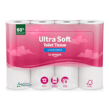 by Amazon Ultra Soft Toilet Tissue, 4-ply, 12 Rolls (1 Pack of 12), 160 Sheets per Roll, FSC Certified