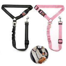 2 Pcs Adjustable Dog Car Seat Belt, Dog Seat Belts for Cars UK, Anti Shock Elasticated Cushioned Pet Seat Belt for Car Vehicle (Black + Pink)