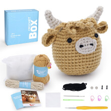 CROCHET BOX Complete Crochet Kit for Beginners - Highland Cow Crochet Kit, Include Video Tutorial, Instruction, Soft Yarn, Birthday Gift for Adults.