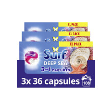 Surf 3 in 1 Deep Sea Laundry Washing Detergent Capsules 108 washes (3x 36 capsules) joy-infused fragrance with essential oils lasting up to 12 hours
