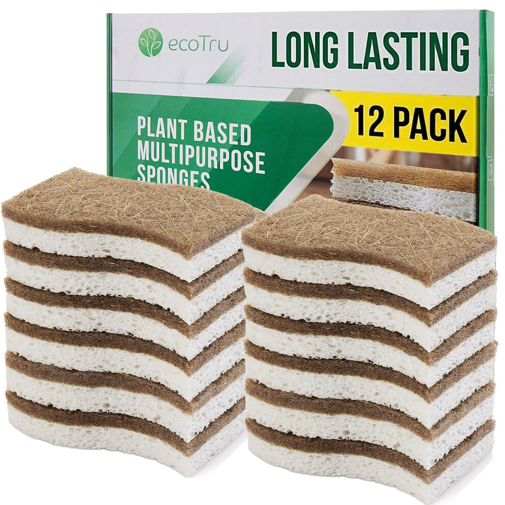 12 Pack Natural Washing Up Sponge, Uk Brand Eco Friendly Kitchen Dish Cleaning Sponges, Compostable Cellulose & Coconut Eco Sponges & Scourers 5051227535474