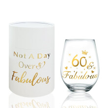 DEARLIVES 60th Birthday Wine Glasses, Gold 60th Anniversary Decorations, 17oz