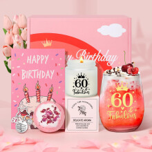 Tecanne 60th Birthday Pamper Gift Set for Women - Personalised Glass Wine Glass, Gin Gift Box for Retirement - For Mum, Grandma, Sister, Best Friends
