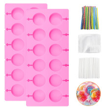 2 Pack Silicone Lollipop Molds,12 Cavities Lollipop Moulds with 100 Lollipop Sticks,100 Twist Ties,100 Bags,Baking Lollipop Mold for Making