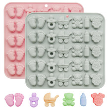 2 Pcs Baby Shower Chocolate Molds Silicone Nonstick Baby Footprint Onesie Bottle Pacifier Carriage Bear Shaped Cute Mold