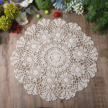 Crochet Lace Doilies for Tables, Vintage Crochet Doilies 15.35 Inch Lace Doilies for Furniture, Beige Decorative Doilies for Furniture