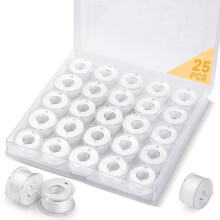 dipeer 25 Pcs Bobbins for Sewing Machine, White Sewing Machine Thread with Bobbin Case