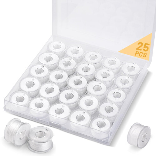 dipeer 25 Pcs Bobbins for Sewing Machine, White Sewing Machine Thread with Bobbin Case