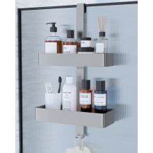 Kitsure Over Door Shower Caddy, 2-Tier Hanging Bathroom Shelf, Silver