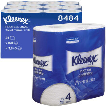 Kleenex Toilet Roll, 4-Ply Premium Quilted Toilet Paper, Soft, Flushable, FSC Certified, Luxury Bathroom Tissue, 24 Rolls x 160 Sheets