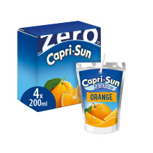 Capri-Sun Zero Orange Kids' Juice Drink (4 x 200ml), No Added Sugar - Made with Real Fruit Juice -No Preservatives, Artificial Colours, or Flavours