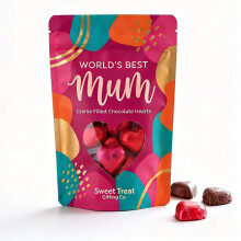 Mother’s Day Gift for Mum Mothers Day Gift – 190g Red Foiled Creme Filled Chocolate Hearts – World’s Best Mum Pouch – Mothers Day Gifts