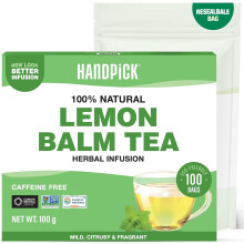HANDPICK Lemon Balm Tea Bags – 100 Count | Caffeine-Free Herbal Tea with Citrus Flavor & Aroma | Pure Lemon Balm Leaves