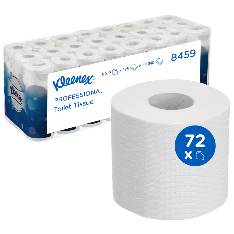 Kleenex Toilet Tissue Rolls 8459 – 3-Ply Toilet Paper, Soft, Strong & Fsc Certified – 8 Packs X 9 Rolls, 195 Sheets Each White