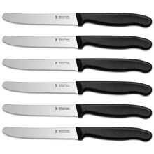 targzier Tomato Knife Set of 6,Serrated Edge Kitchen Knife Set,Extra Sharp Blade Stainless Steel Utility Knifes,Table Knifes,Black Plastic Handle