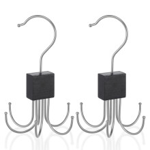 LXUEJIE 2 PCS Belt Hanger For Closet, 360 Swivel Belt Organizer with 6 Hooks Space-Saving Tie Rack Metal & Wood Bra Storage for Belts Ties Socks