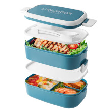 Beeptrum Bento Lunch Box Stackable,1400ml Containers with 4 Compartments and Cutlery, Leakproof 2 Layer Boxes, for Adults Kids Office
