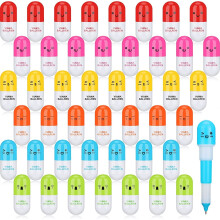 KAHEIGN 48Pcs Mini Retractable Ballpoint Pens, 6 Styles Smiling Face Pill Shaped Ballpoint Pen Cute Cartoon Favor Retractable Ball Pen for