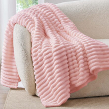 BEDELITE Fluffy Fleece Throw Blanket, Striped Decorative Soft Warm Gift for Sofa Bed Couch, Twin Size, Baby Pink