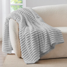 BEDELITE Fluffy Fleece Throw Blanket, Striped Decorative Soft Warm Gift for Sofa Bed Couch, Throw Size, Light Grey