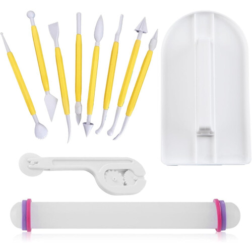 11Pcs Cake Decorating Tools, Fondant Tools, Fondant Icing, Modelling Tools, Cake Tools, Cake Sugarcraft Decorating Kit, Cake Smoother, Rolling Pin