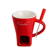 Ceramic Fondue Mugs with Fork - Melting Chocolate Pot with Fork, Chocolate Fondue Mug, Cheese Warmer Cup