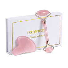 Rosenice Natural Pink Jade Stone Craping Plate And Massage Roller Body Face Eye Scraping Plate Acupu