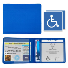 Disabled Blue Badge Holder Wallet for Car - PU Leather Protector Disability Parking Permit Discreet Cover Hologram Safe with 2X Disabled Stickers