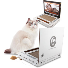 Cat Scratcher Laptop Computer with Fluffy 'Mouse' Interactive Toys, Paw Over Social Media & Catch up on The Mews, Kitten Toys & Cat Scratch Pads