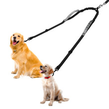Double Dog Lead-360 Swivel, No Tangle Dog Leash Coupler, No Pull Adjustable Dual Lead with Shock-Absorbing Bungee, Padded Handles