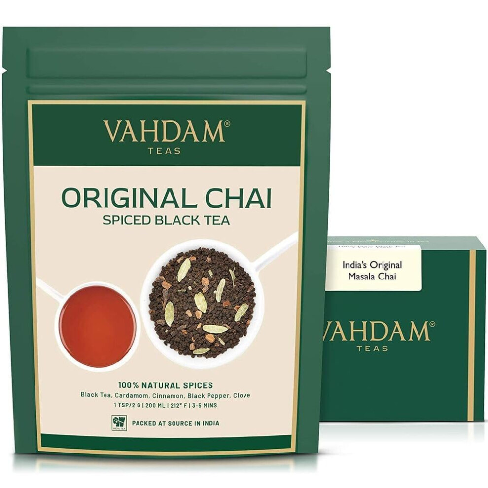 Vahdam Masala Chai Loose Leaf 100G (50+ Cups) - Spiced Black Tea Blend With Cinnamon, Cardamom, Cloves & Black Pepper