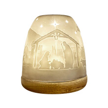 Cello Porcelain Tall Tealight Holder Dome - Nativity Design with 3D Projection Image for Scented Unscented LED Candle Wax Warmer Gift Ornament for