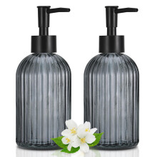 Hejo 2 Pcs 400ml Glass Soap Dispenser with Black Pump, Hand Wash Dispenser Bottle for Kitchen Bathroom Sink, Refillable for Liquid Soap, Lotion