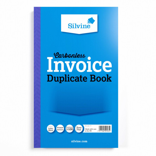 Silvine Carbonless Duplicate Invoice Book - Numbered 1-100 with index sheet (210 x 127mm)