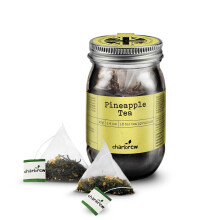 Charbrew Tea Blend – 16 Compostable Fine Mesh Pyramid Teabag Infusers with String & Tag in Reusable Glass Mason Jar Premium Tea from Sri Lanka