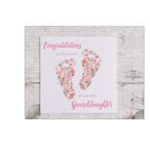 New baby girl card, Granddaughter card, Congratulations to the new grandparents, Pink floral baby feet, welcome to the world little one