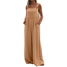 Womens Casual Sleeveless Jumpsuit Wide Leg Polyester-Orange XXL