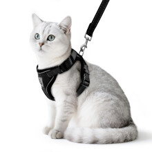 PUPTECK Cat Harness and Lead Set Escape Proof Reflective Cat Walking Harness Adjustable Soft Breathable Mesh Vest for Small Pets, Black L