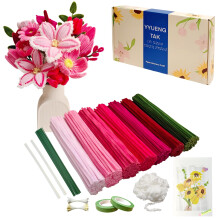 YYUENGTAK 350 Pcs Red & Pink Pipe Cleaners for craft Flower with tutoria,Fluffy Yarn,Floral Wires,Gardening Tape,Stamens-Pipe Cleaner Flower